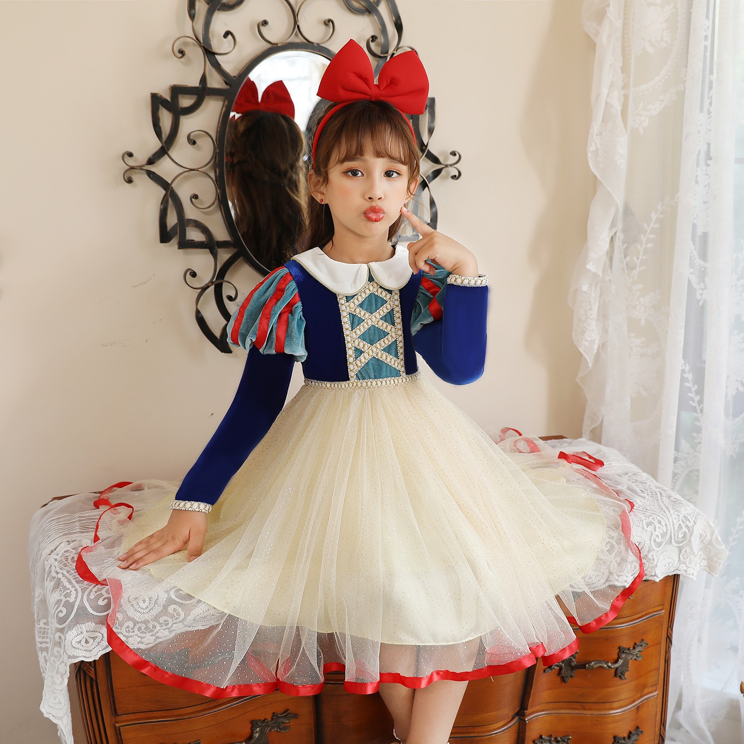 Vestido blanco de nieve para niños de comercio exterior transfronterizo con chal largo pettiskirt bronceado vestido de flores para niñas