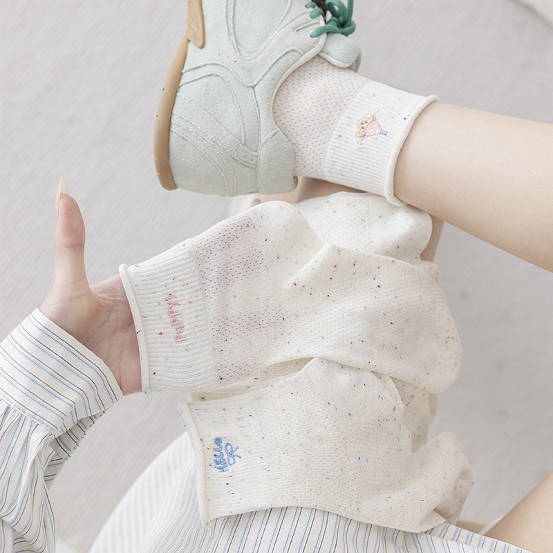 Free Shipping Socks Cotton Women's Point Yarn Ruffled Short Socks Spring and Summer New Mesh Lace Combed Cotton Breathable Sweat Absorbing