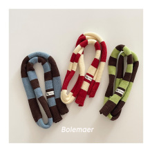 儿童围巾细窄撞色条纹小围巾甜酷辣妹风多巴胺街头装饰保暖围脖