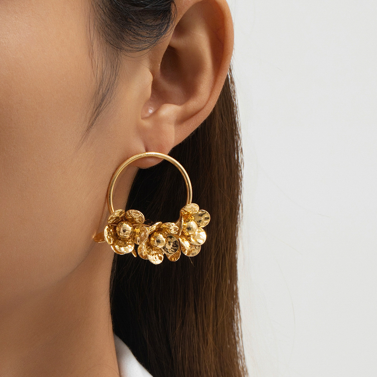 金色誇張氣質小眾花朵耳釘女甜美自然花卉耳環旅遊度假佩戴耳飾品