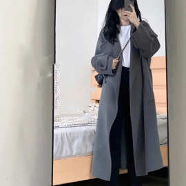 灰色呢子大衣女毛呢外套秋冬季韩系小个子高级感赫本风英伦风