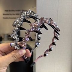 韓国式軽豪華ファッション重工水晶カチューシャ高級感髪櫛歯付き百合頭カチューシャ洗顔砕髪アクセサリー