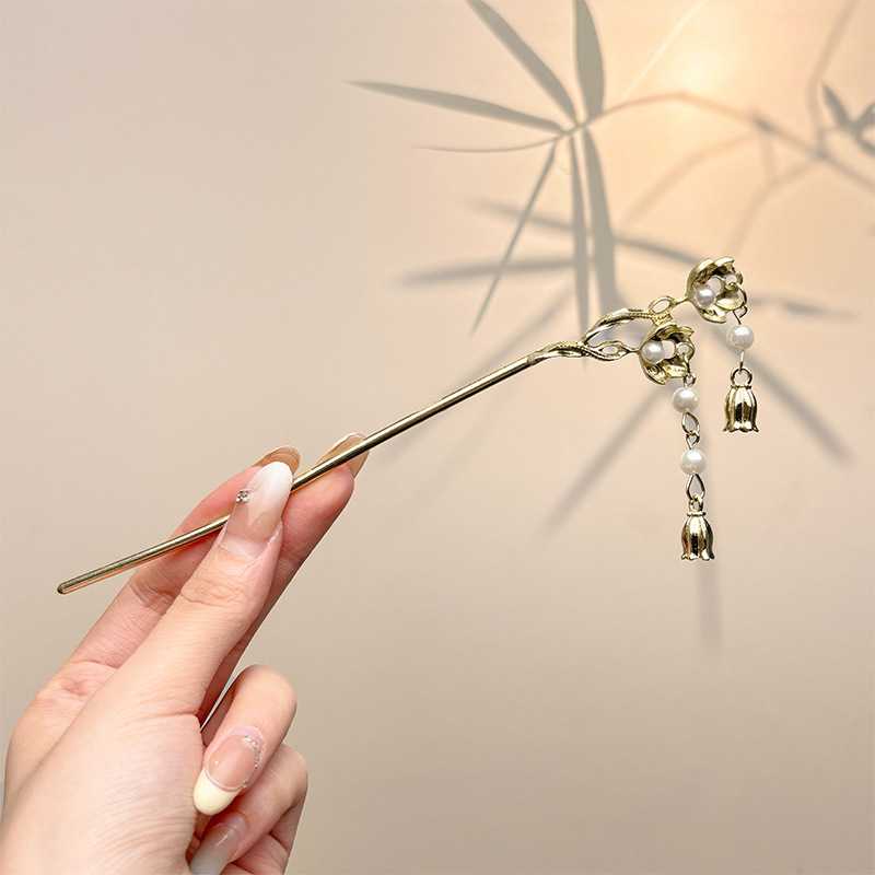 Retro simple nicho de alta estética oriental diseño de cabello de flores de frascos de estilo antiguo cabello