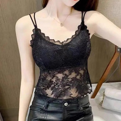 美しいバックブラジャーオールインワンカジュアルレースサスペンダー快適な肌に優しい通気性のある下着取り外し可能な胸パッドベスト付き
