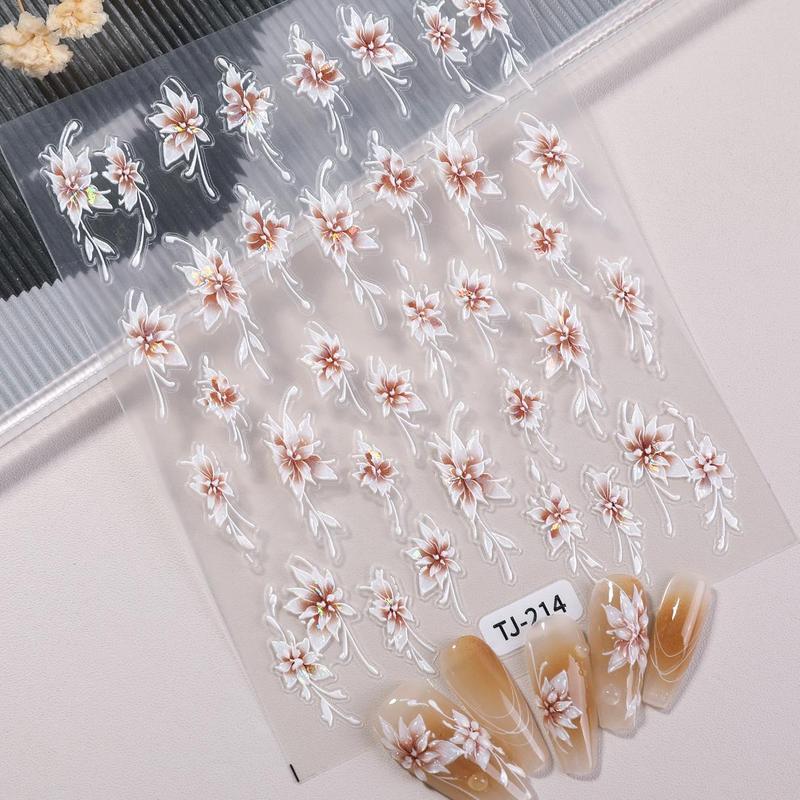 极光雪割草美甲贴纸5D浮雕立体简约手绘花朵diy指甲贴纸饰品 TJ款|undefined