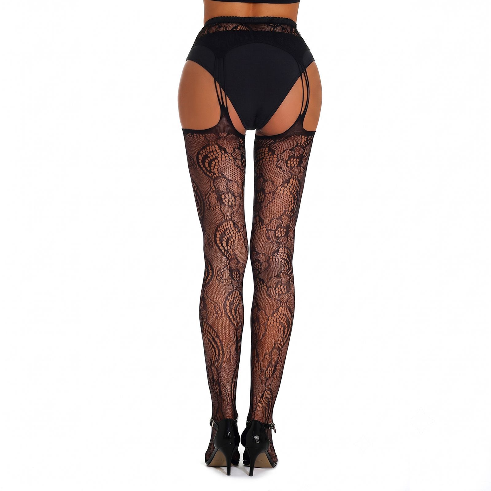Fábrica en stock de ropa interior sexy de mujer cuatro lados pantalones abiertos calcetines de red de seda negra leggings calcetines de red de pesca de comercio exterior image 5