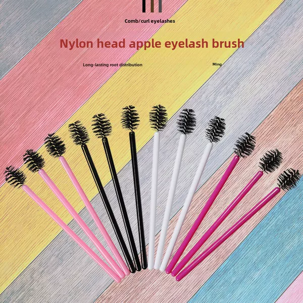 Wholesale 50 PCs/Pack Disposable Nylon Colored Eye Eyelash Brush Eyebrow Mini Portable Apple Eyelash Roll