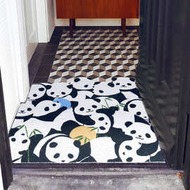 J6DA 福气滚滚来 可爱熊猫可裁剪进门入户门丝圈地垫家用门垫地毯