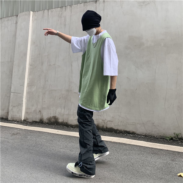 High Street Functional Vibe Style Folded Stacked Micro Horn Long Pants for Men's American Slim Fit Street Instagram Versatile Casual Pants_voghion.com