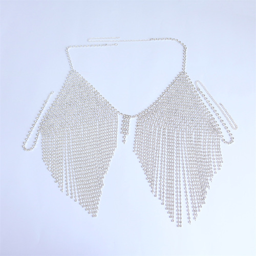 Cross-border European and American fashion accessories Sexy full rhinestone bikini bra set nightclub shiny tassel body chain