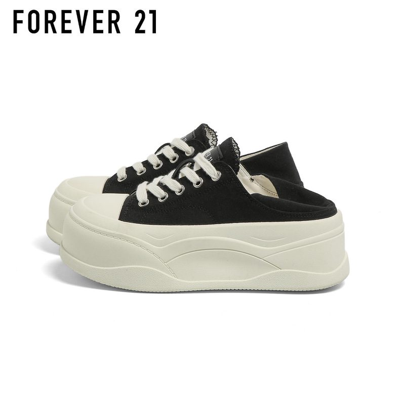 F21 Half Slippers Summer Canvas Shoes for Women Breathable Heightening 6cm Thick Sole Fashion Versatile Casual Foot-Showing Small Slip-Ons