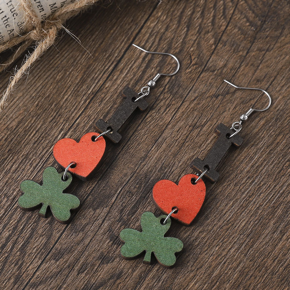 1 Pair Fashion Heart Shape Stainless Steel Wood Handmade Womenu0027S Drop Earrings