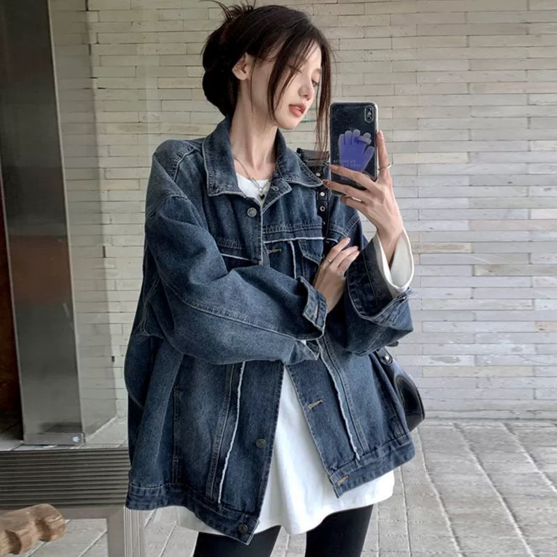 Осенняя куртка из ретро-джинса для отдыха, корейский стиль, размер oversize