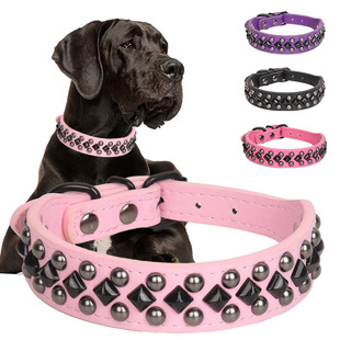 Dog Collar Metal Anti-bite Rivet Dog Collar Small Dog Medium Dog Neck Collar Method Bucket Pet Dog Leash
