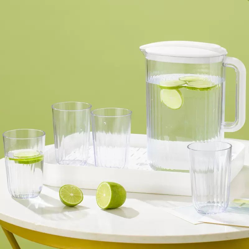 网红家用简约塑料透明凉水壶耐高温大容量商用果汁冷水壶水杯托盘