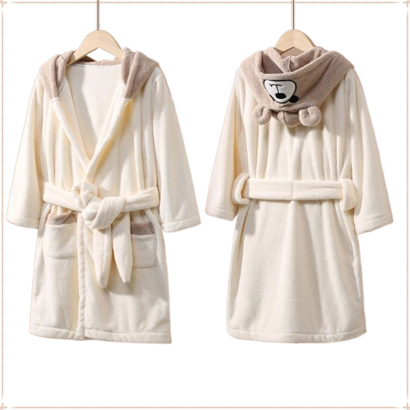 산호 양털 곰 자수 어린이를위한 귀여운 두꺼운 흡수성 머리없는 목욕 가운