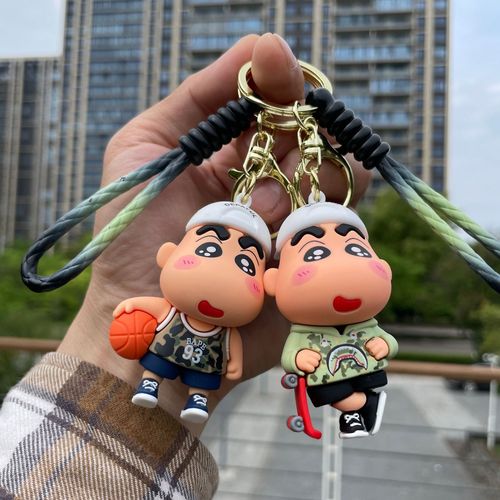 Cute Crayon Shinchan 3D figurine car keychain schoolbag pendant keychain doll machine small gift wholesale 