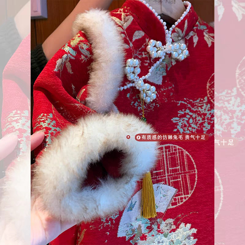 [en stock] ropa de Año Nuevo Tang para niñas ropa de Año Nuevo de invierno cheongsam otoño invierno ropa de Año Nuevo vestido de estilo nacional