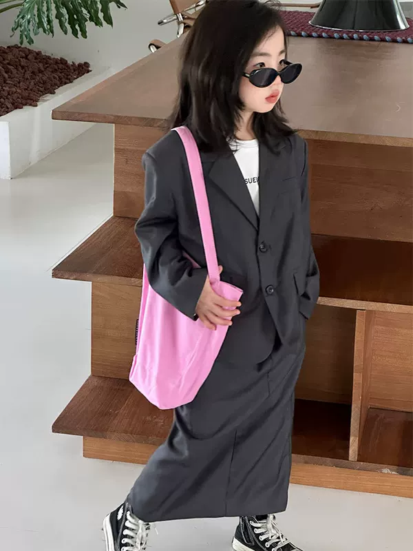 Suit, autumn set, long skirt, Korean style, oversize