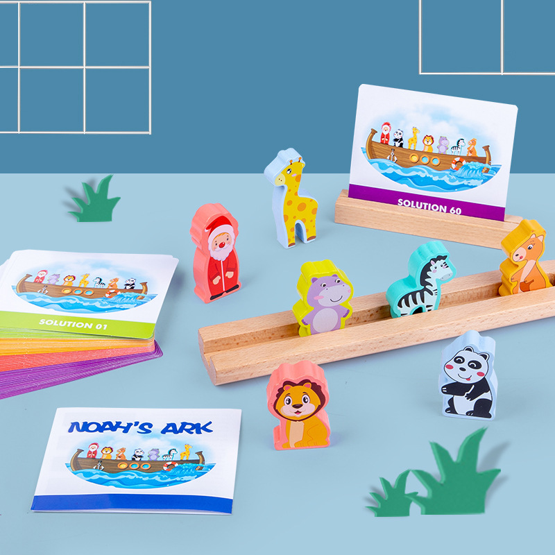 Madera Montessori educación temprana enseñanza Noah Arca clasificación juego de pensamiento lógico los niños formación animal bloques de construcción Juguetes