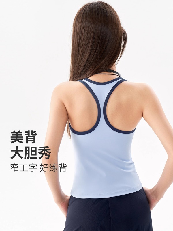 夏の新型中強度運動ベスト工字袖なしアメリカ速乾外着ヨガ上着胸パッド付き女性|undefined