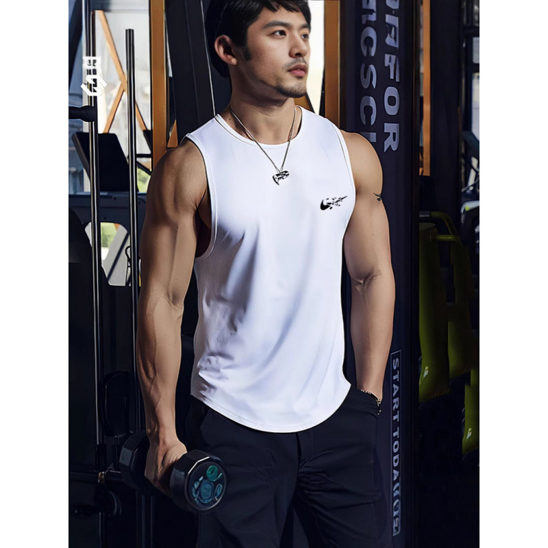 New Cross-Border Men's American-Style Heavyweight Sleeveless Training Vest for Summer Fitness Sports, Round Neck, Loose Fit, Sleeveless