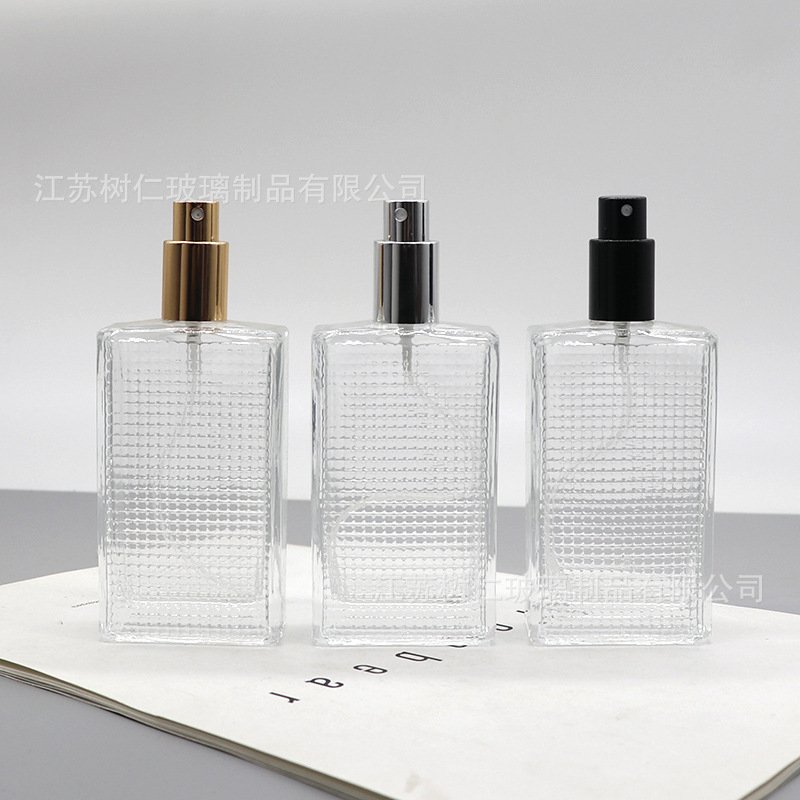 Botellas de perfumes de alta calidad al por mayor botellas de rosca de 50ml 80ml botellas de spray de vidrio cuadrado botellas vacías de muestra de cosméticos