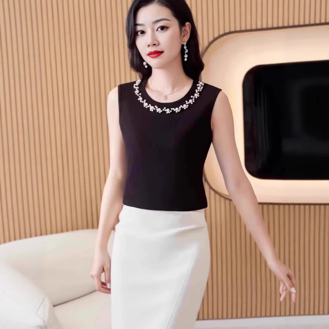 Новые летние топы для женщин среднего и пожилого возраста, модные жилеты из бисера, нижние рубашки, жилеты, без рукавов большого размера.