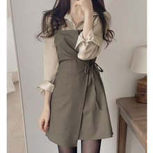 韩国chic2023春季 新款设计感系带吊带裙+衬衫长袖气质两件套装女