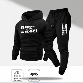 男士时尚印花运动服连帽运动衫+运动裤套装秋冬休闲健身慢跑运动