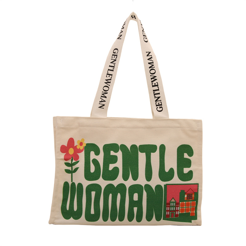 Personalidad simple impresión de letras bolsos de lona portátiles 2024 nuevo invierno literatura tote bolsos de hombro de moda