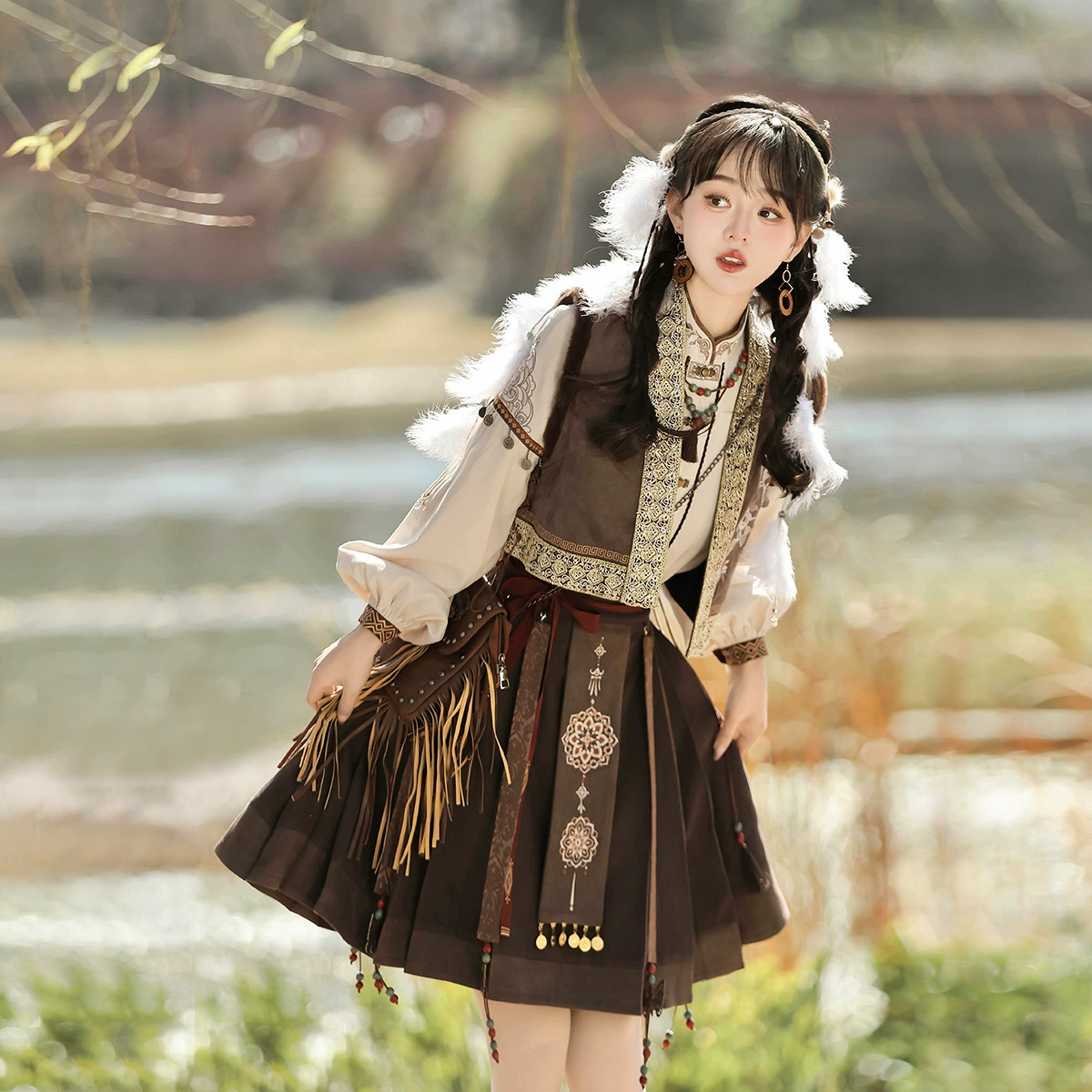 Yimengge оригинальный дизайн Milan Hanfu женский китайский стиль улучшенный китайский элемент жилет рубашка полуюбка 8992