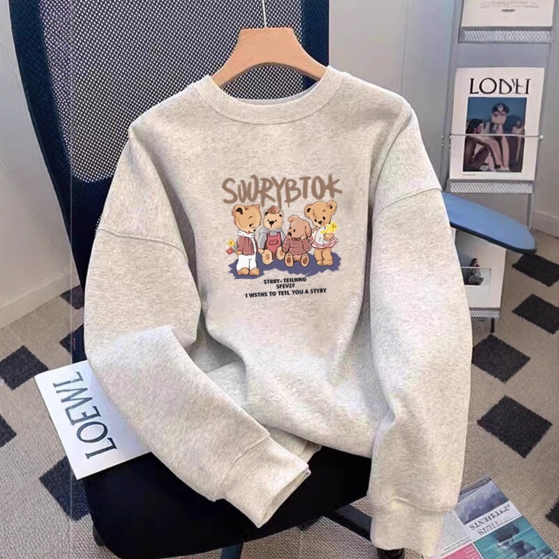 American-style floral gray crew neck sweatshirt without hood for women, spring and autumn 2026 new model, fleece-lined, thickened, oversized jacket American-style floral gray crew neck sweatshirt without hood for women, spring and autumn 2026 new model, fleece-lined, thickened, oversized jacket