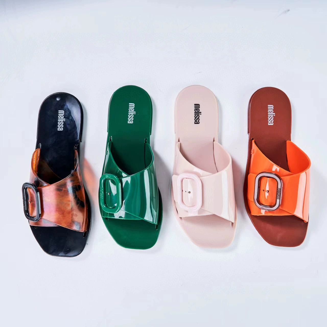 2024 Mei*sha новые желейные туфли meli*s с квадратной пряжкой, шлепанцы, повседневная пляжная обувь, женские сандалии