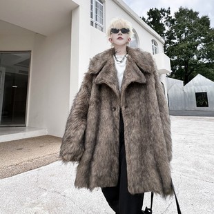 Short Play Plutocrat Lapel Mid-length Profile Men's and Women's Artificial Eco-friendly Imitation Fur Coat Imitation Mink Fur Coat