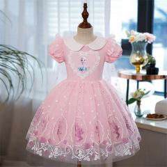 2-11歲女童新款愛莎公主裙夏季3歲兒童艾莎連衣裙4歲童裝網紗裙子