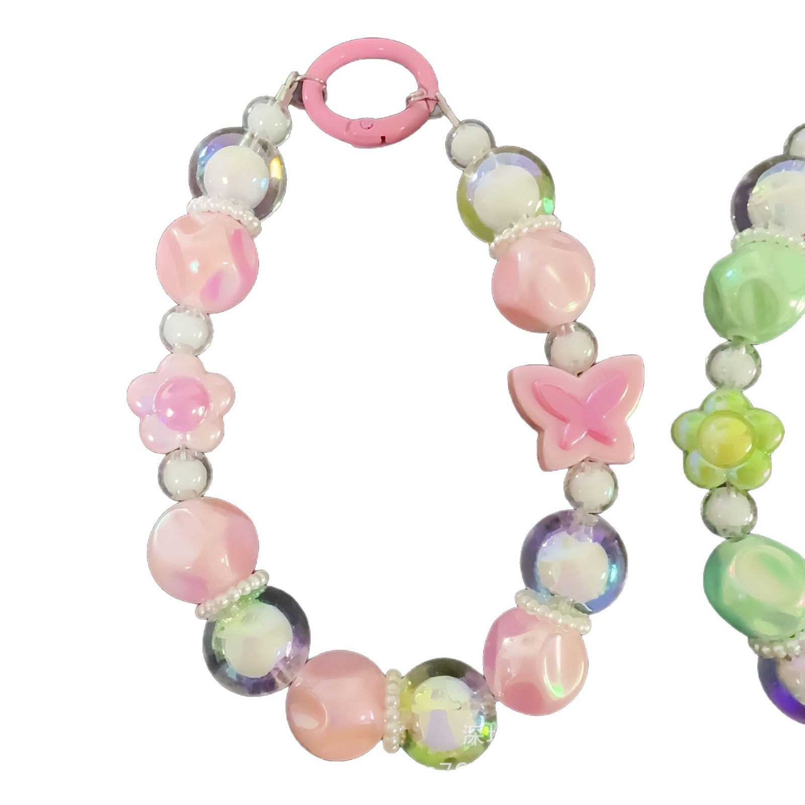 Nuevo acrílico de color dopamina cuentas mariposa flor móvil cadenas colgante cadena de transmisión en vivo colgante llavero colgante