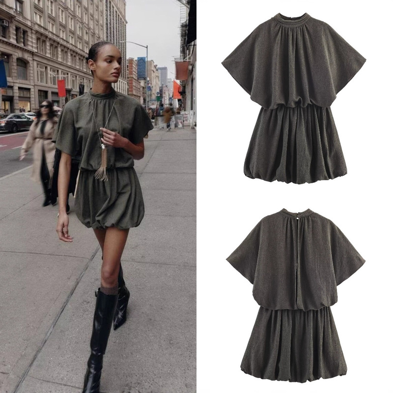 Za Export Aliexpress Women's European and American Style Fashionable Summer New Balloon Style Mini Dress