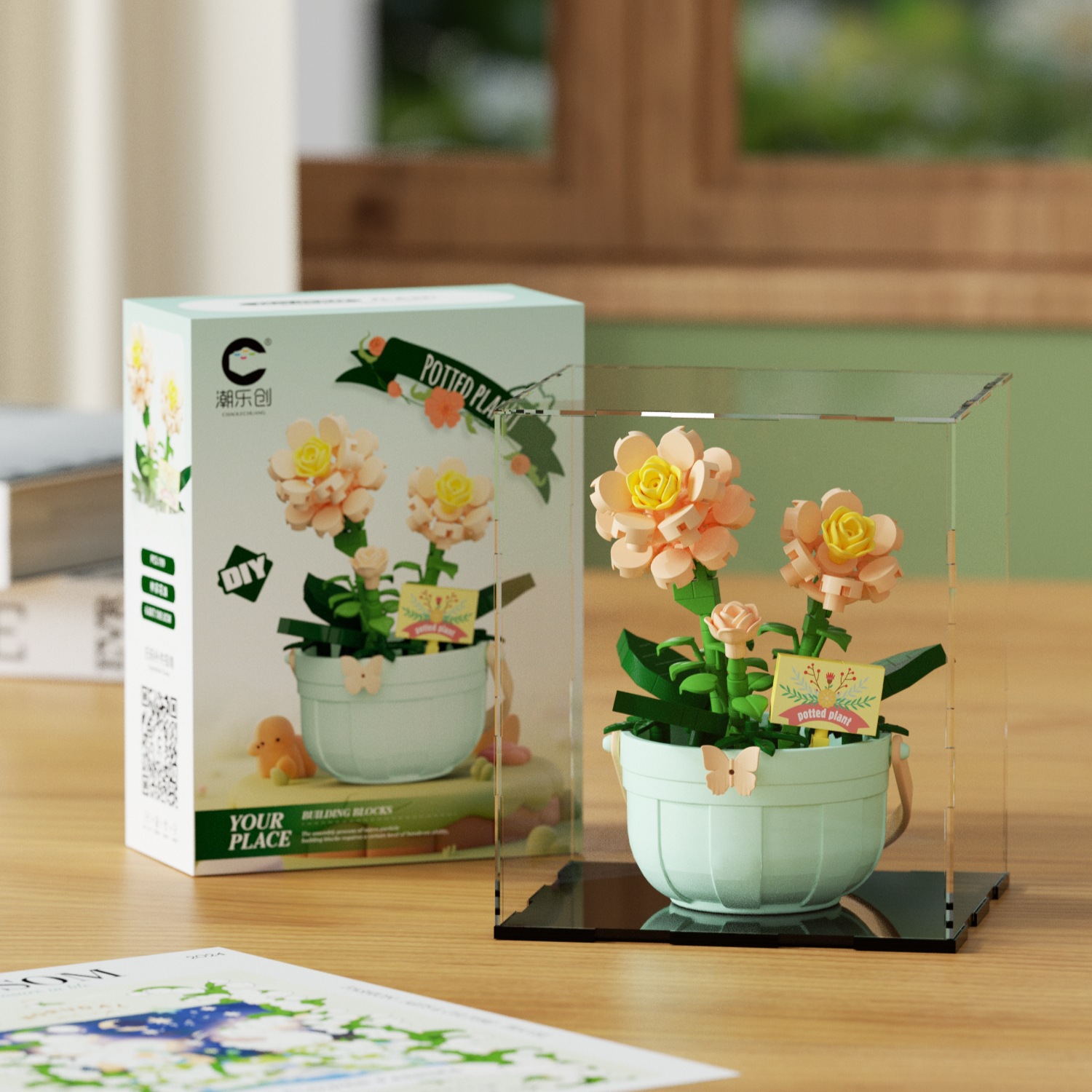 Compatible con bloques de flores eternas flores en maceta canasta DIY adornos hechos a mano girasol con flores de sol juguetes de puzzle para niños