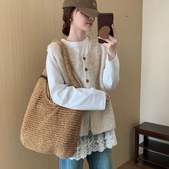 跨境百搭软糯慵懒风毛衣马甲女2025早秋新款宽松叠穿针织背心坎肩