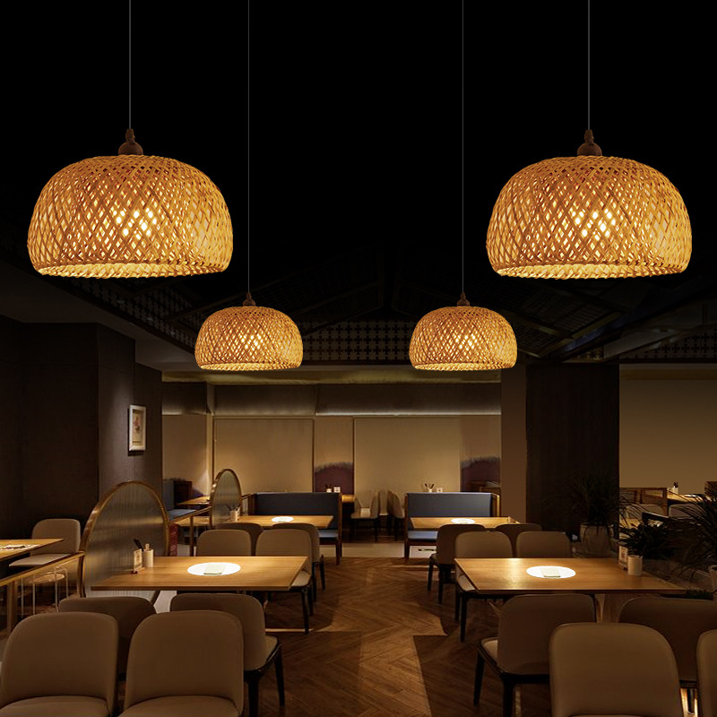 Lámpara china de caña trenzada lámpara de arte japonesa lámpara de vivienda hotel comedor dormitorio lámpara de bambú trenzada lámpara
