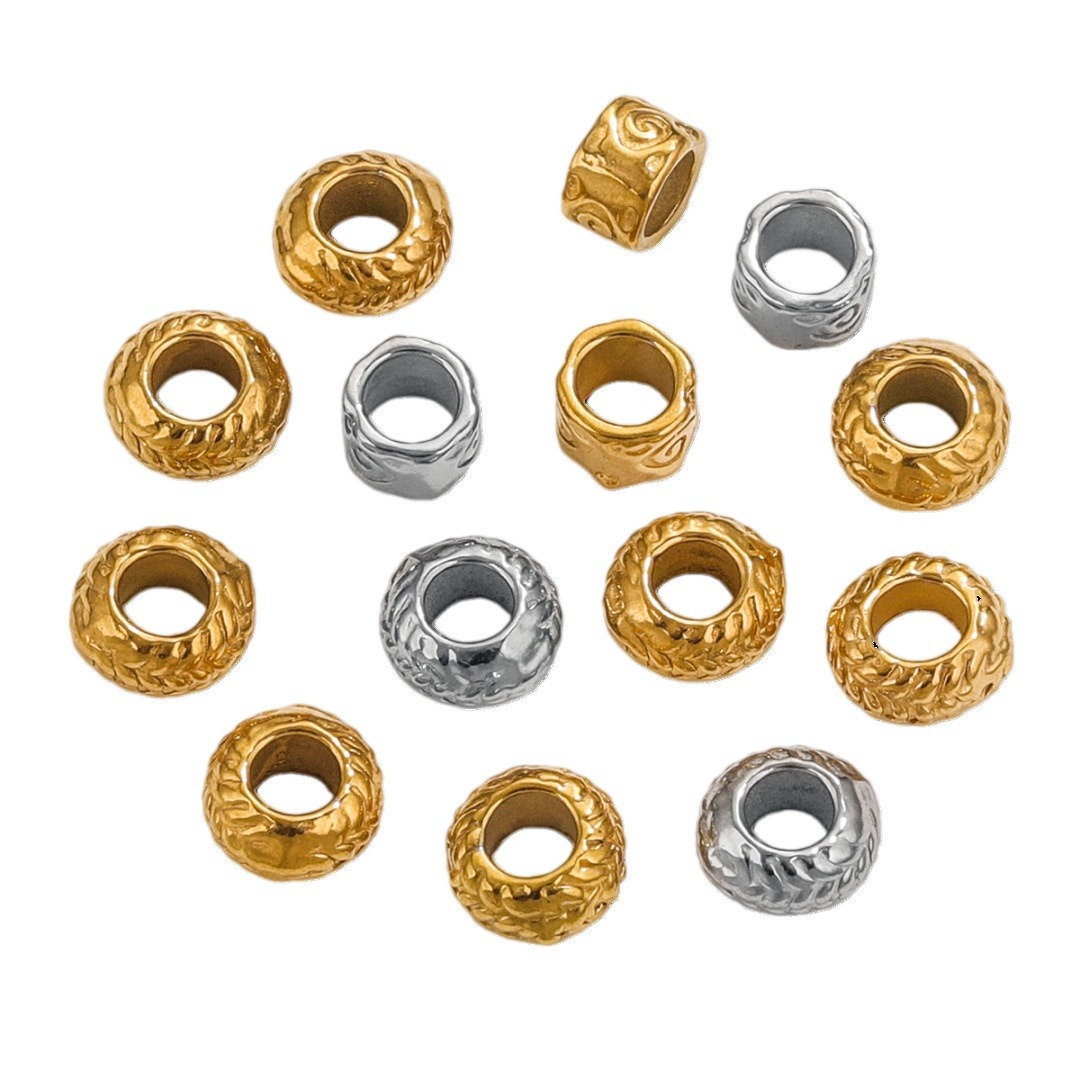 Cuentas de acero inoxidable de fundición rueda gran agujero cuentas retro acero de titanio cuerdas de cuero hebilla accesorios de joyería DIY no se desvanecen