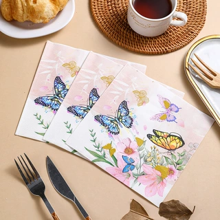 跨境彩色春季花鸟蝴蝶系列印花餐巾纸装饰聚会粉色餐盘甜品店桌垫