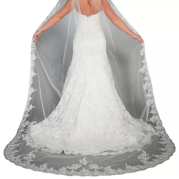New Cross-Border 3m Wedding Veil Long Cathedral Lace Bridal Swiss Tulle Metal Comb Hand-Pulled Headpiece