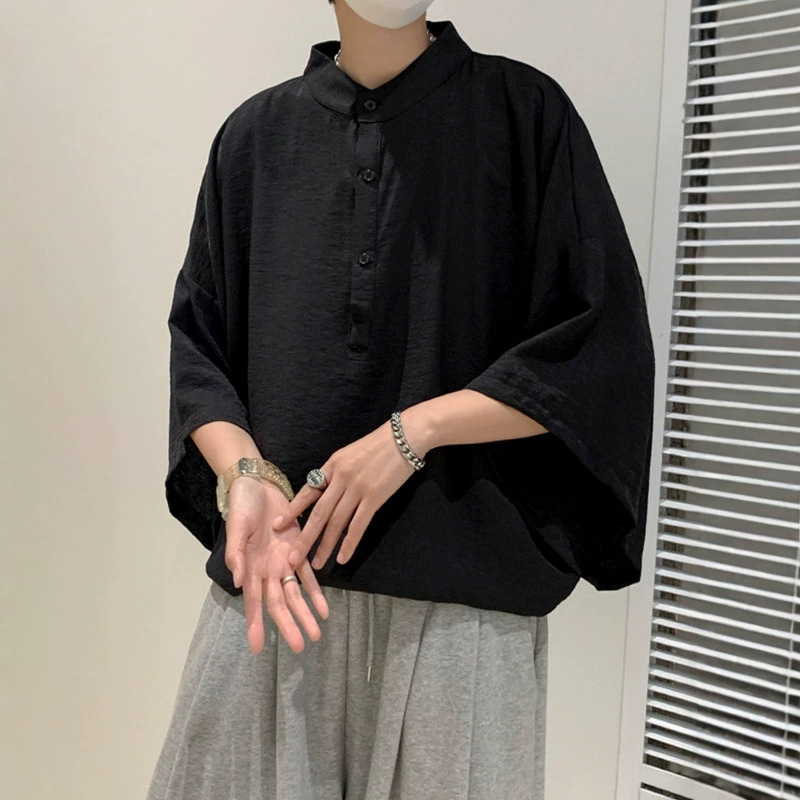 Men's Short-Sleeve Shirt with Unique Design for Summer, Batwing Sleeve T-Shirt, Trendy Brand, Stylish Silhouette, Three-Quarter Sleeve Men's Short-Sleeve Shirt with Unique Design for Summer, Batwing Sleeve T-Shirt, Trendy Brand, Stylish Silhouette, Three-Quarter Sleeve