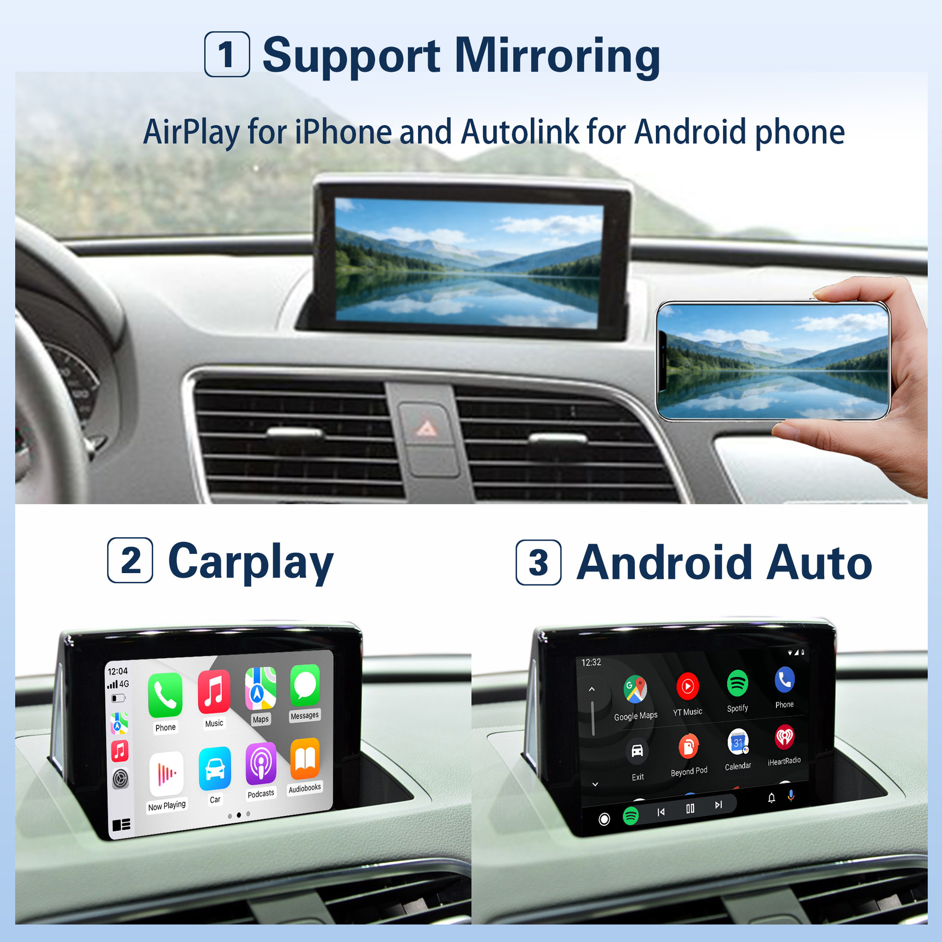 Wireless Carplay/Hicar Upgrade Suitable for Audi A1 Q3 2012-2018 Original Car Multimedia Decoder