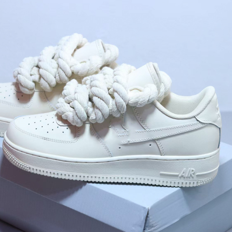 Air Force1'07Low Thick Shoelaces Air Force One Hemp Fly Low-Top Casual Sports Jogging Shoes for Men and Women