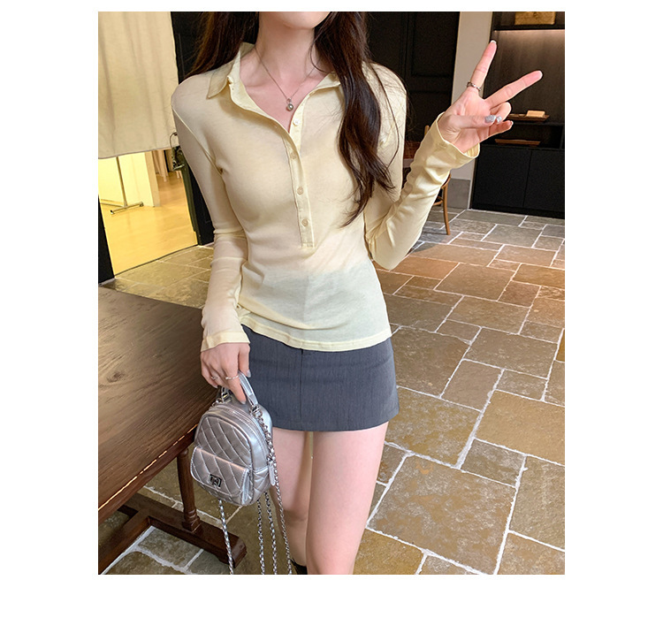 辣妹纯欲POLO衫翻领长袖T恤女2025春秋正肩修身内搭显瘦打底上衣|undefined