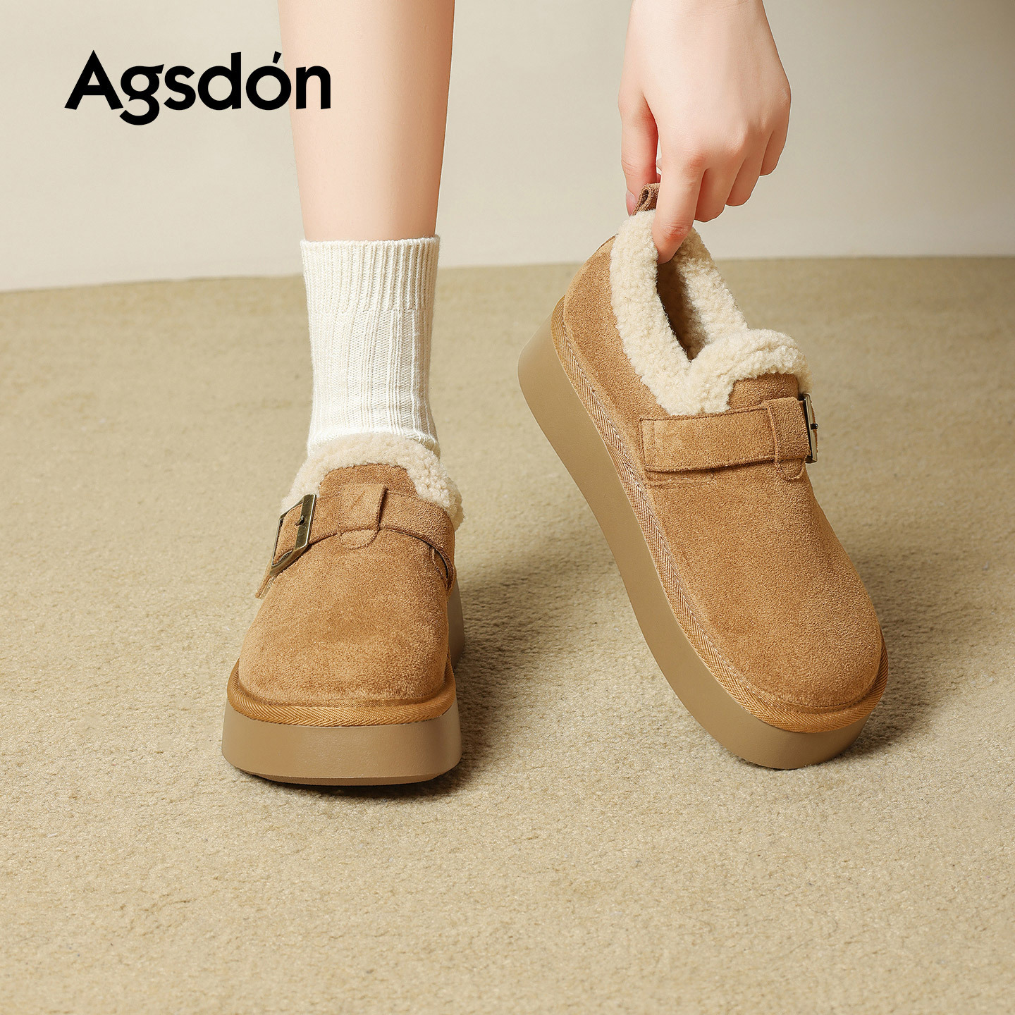 Augu Lion Deng Xiaoping Boccan 2025 nuevo invierno con suela gruesa para mujeres embarazadas con un zapato de algodón botas de nieve peludas