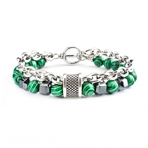European and American men's malachite bracelet metal beads hip hop new fashion bracelet bracelet wholesale